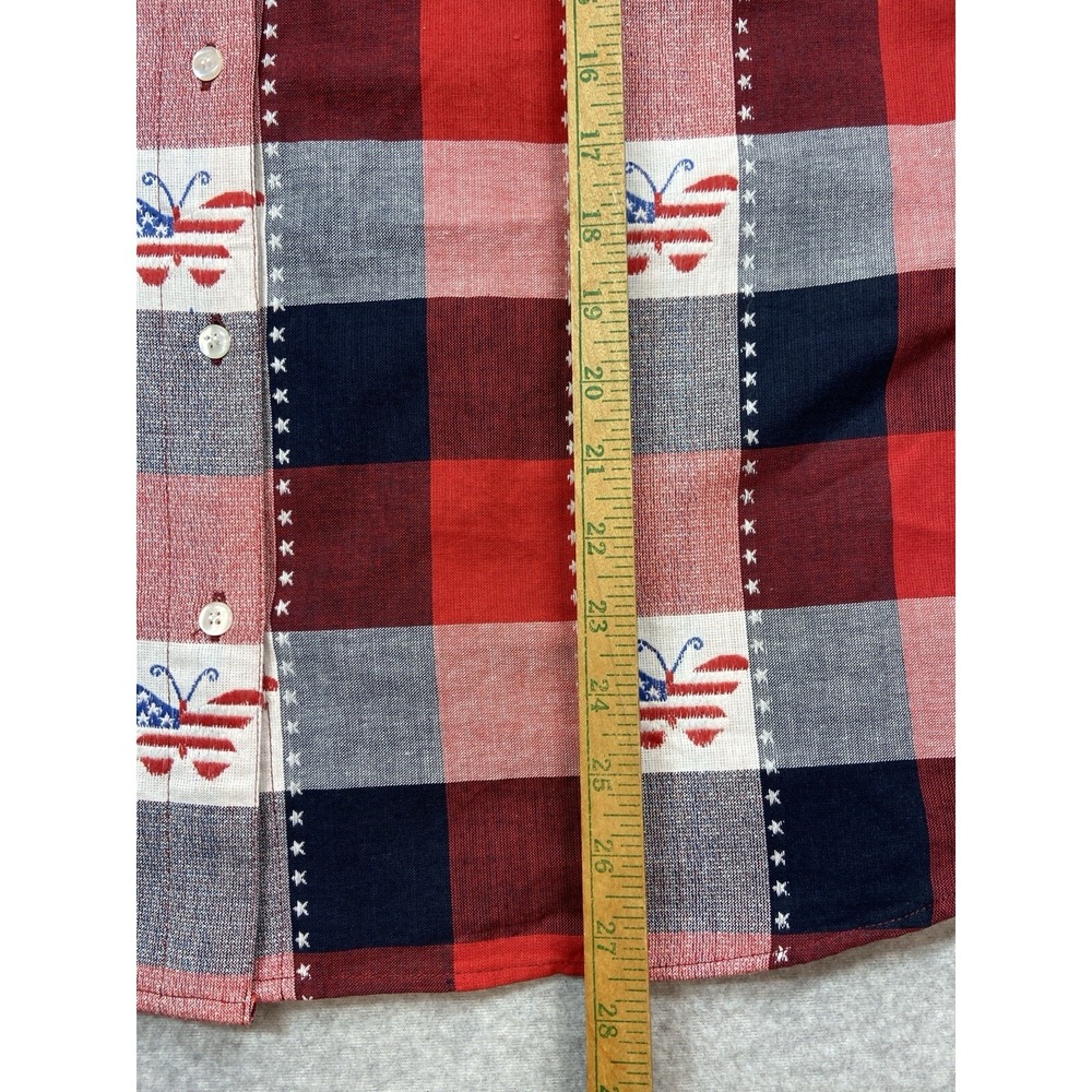 Company One Womens Button Up Shirt 2X Red Plaid Flag Butterfly Short Patriotic - Picture 7 of 9